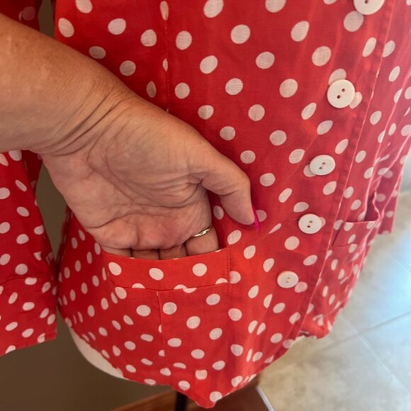 Talbots Linen Orange & White Polka Dot Blazer, Size 10 - Picture 3 of 6